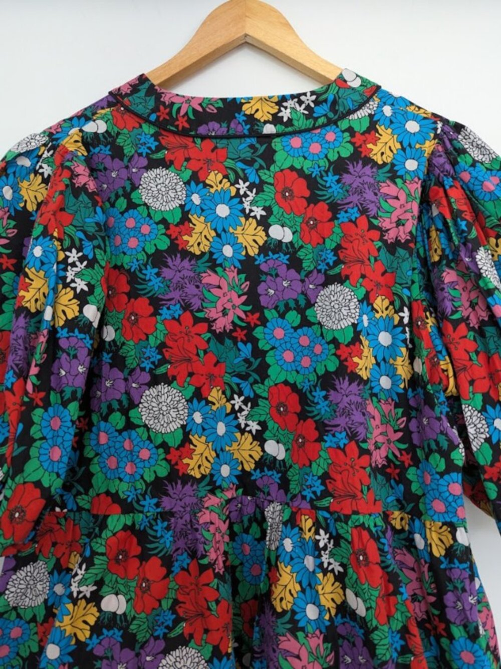 Floral Cotton Puff Sleeve Mini Tunic Dress Oversized - Picture 11 of 16